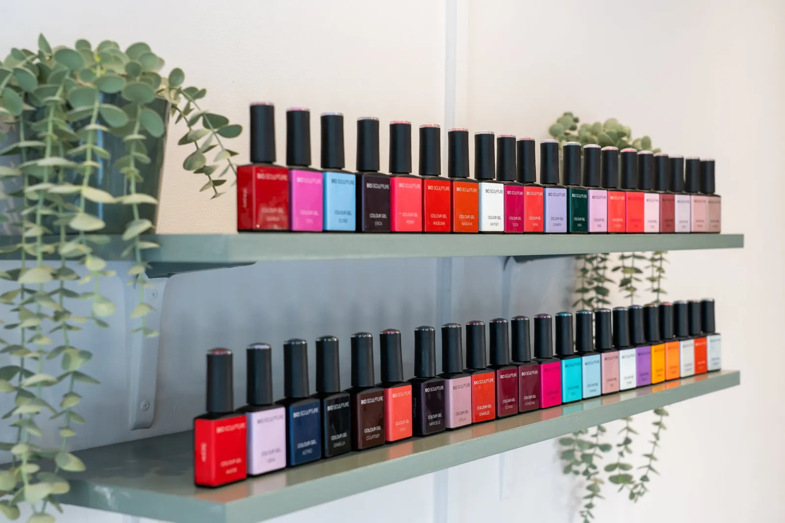 Gel polish shelves at Belle Beauty Salon, Otley